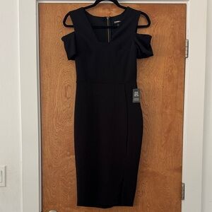 Express Black Cold Shoulder Midi Dress